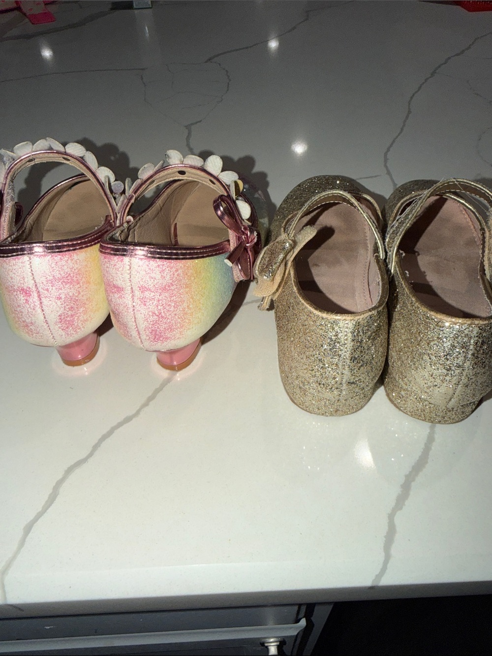 Girls Glitter Mary Jane Shoes - Gold and Multicolor Floral - Picture 2 of 2